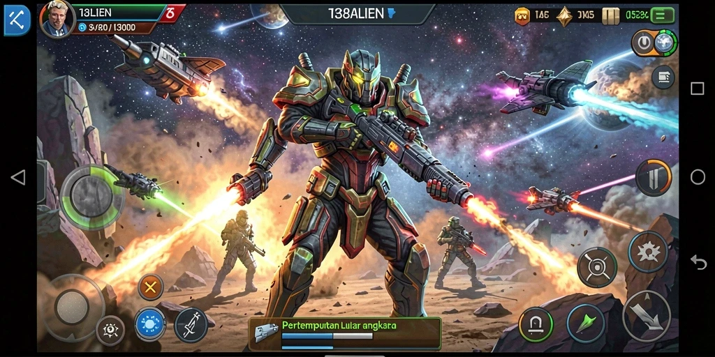 Screenshot gameplay <strong>138ALIEN</strong> menampilkan aksi luar angkasa yang seru.