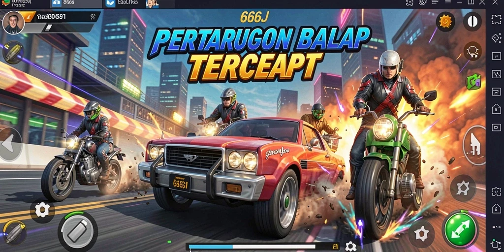Tangkapan layar gameplay 666J menunjukkan aksi balap yang cepat dan mendebarkan.