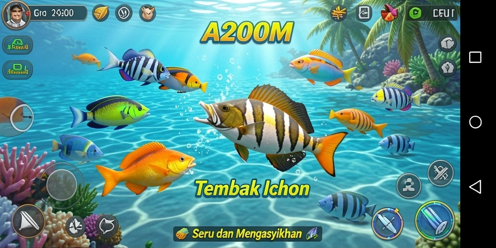 Tampilan menarik dari gameplay A200M saat menangkap ikan.