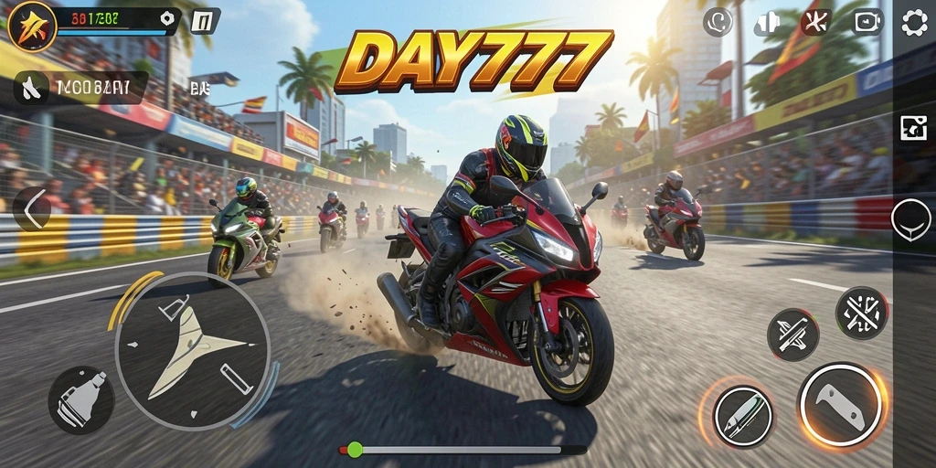 Tampilan gameplay seru balapan motor di DAY777.