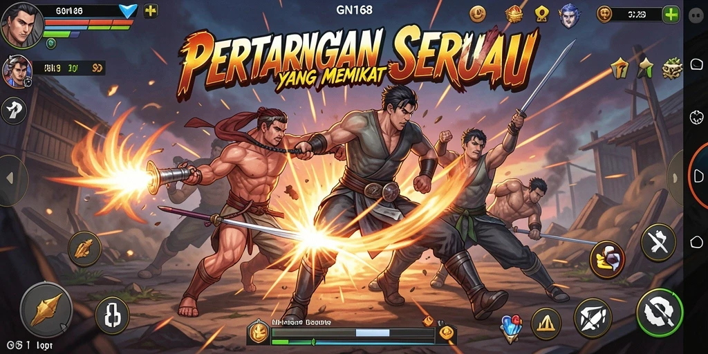 Tampilan gameplay GN168 dengan aksi pertarungan seru.