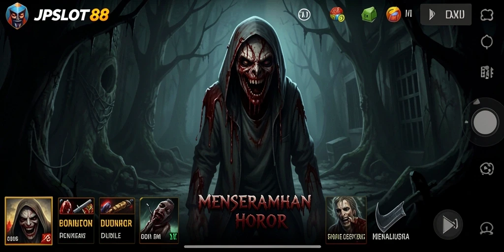 Screenshot JPSLOT88 menampilkan suasana gameplay horor yang intens.
