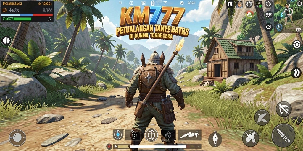 Tangkapan layar gameplay <strong>KM777</strong> yang menampilkan petualangan di dunia terbuka.