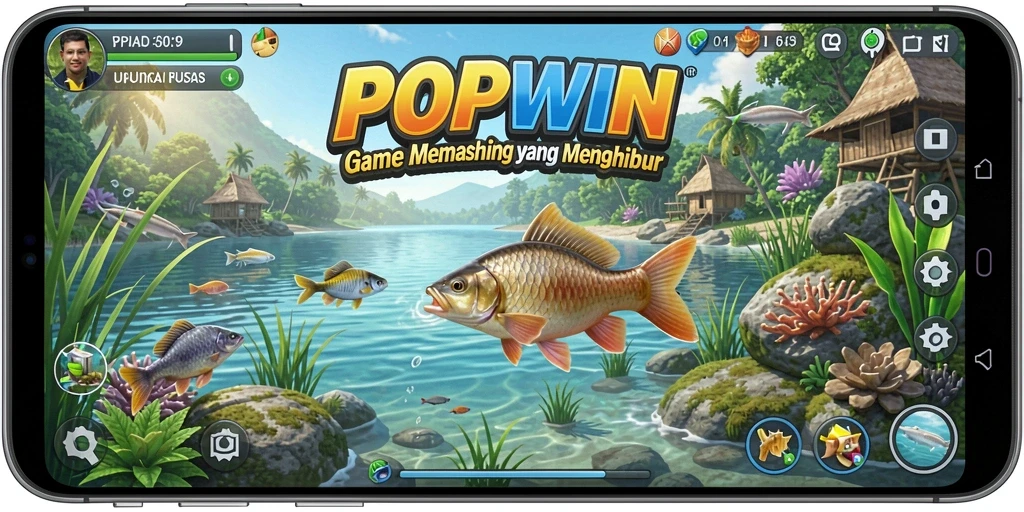 Screenshot menampilkan gameplay memancing yang seru di POPWIN.