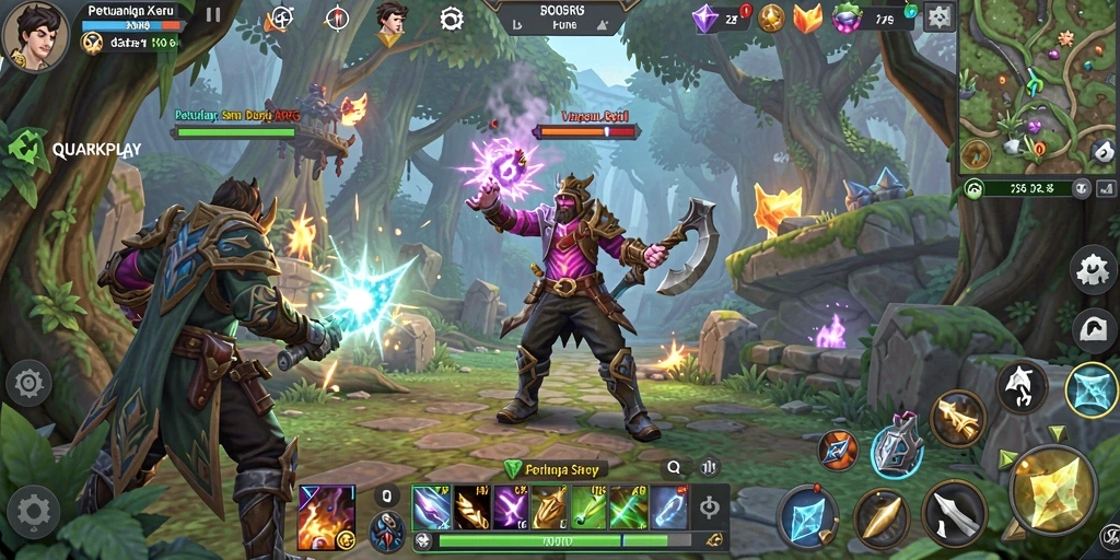 Tampilan gameplay seru dalam QUARKPLAY dengan aksi ARPG mendebarkan.
