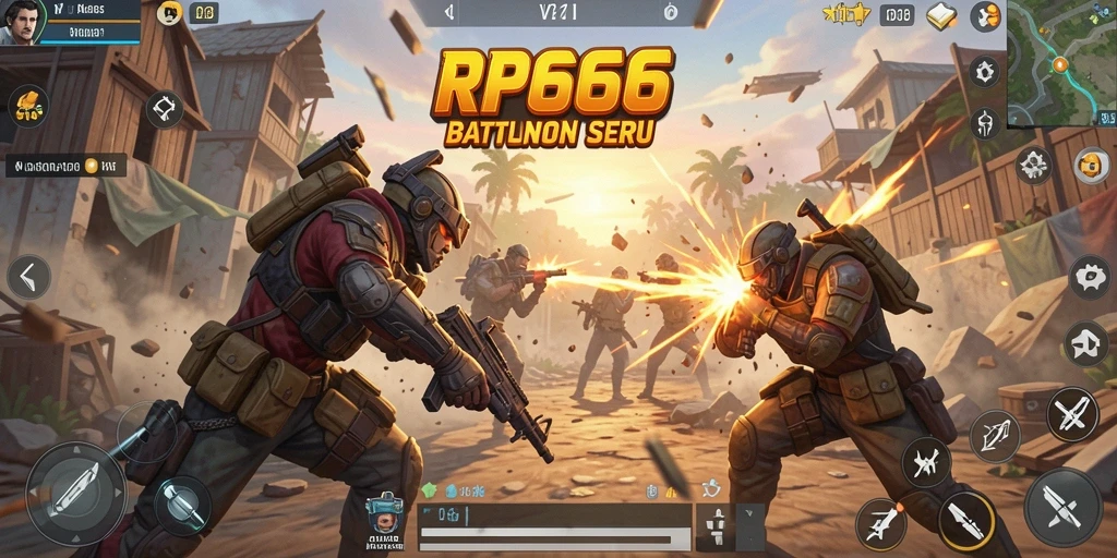 Screenshot utama RR666 menunjukkan aksi pertarungan Battle Royale yang mendebarkan.