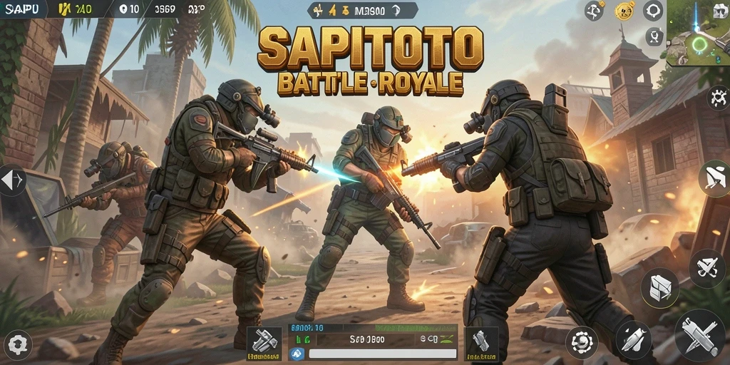 Screenshot gameplay SAPITOTO menampilkan aksi pertempuran seru di medan perang.