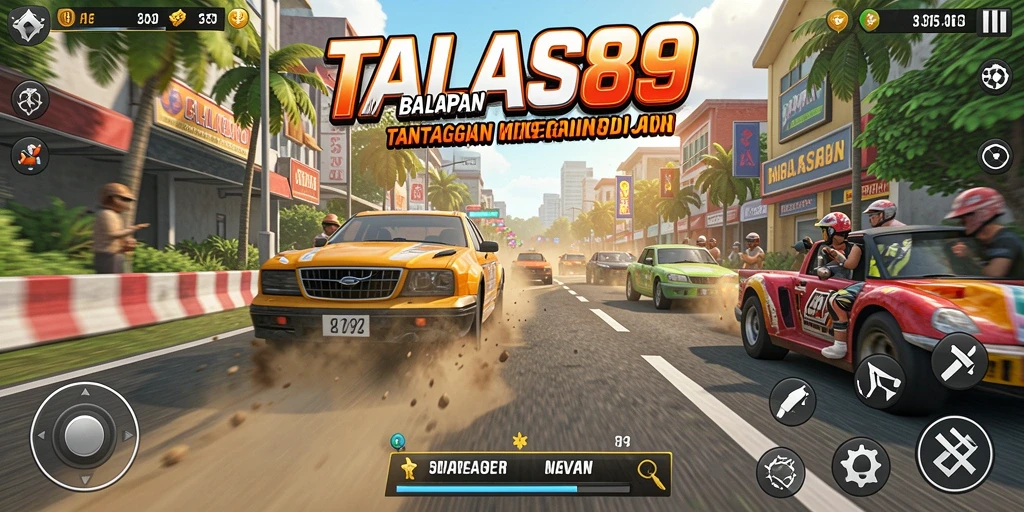 Tampilan gameplay TALAS89 yang realistis dan penuh aksi balapan.