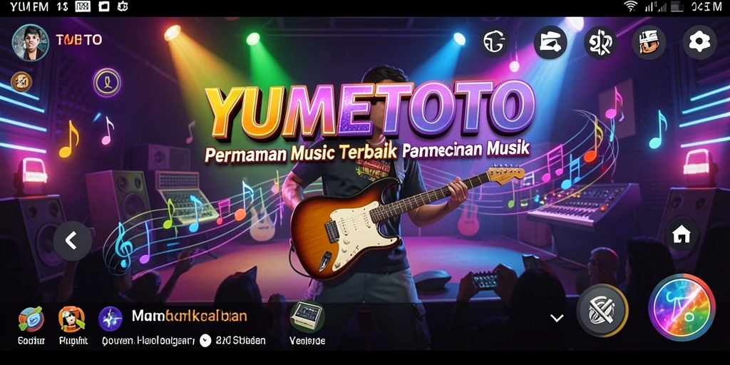 Tampilan gameplay interaktif YUMETOTO yang menyenangkan dan penuh musik.